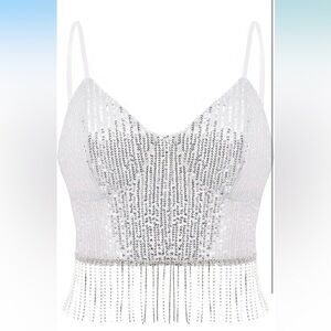Silver Sequin Fringe Crop Top